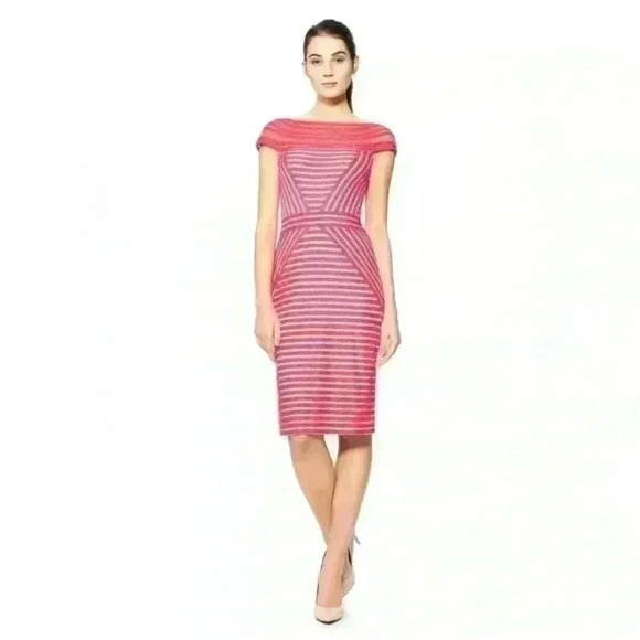Tadashi Shoji Stripe Knit Cap Sleeve Dress in‎ Red Size S - Picture 1 of 5